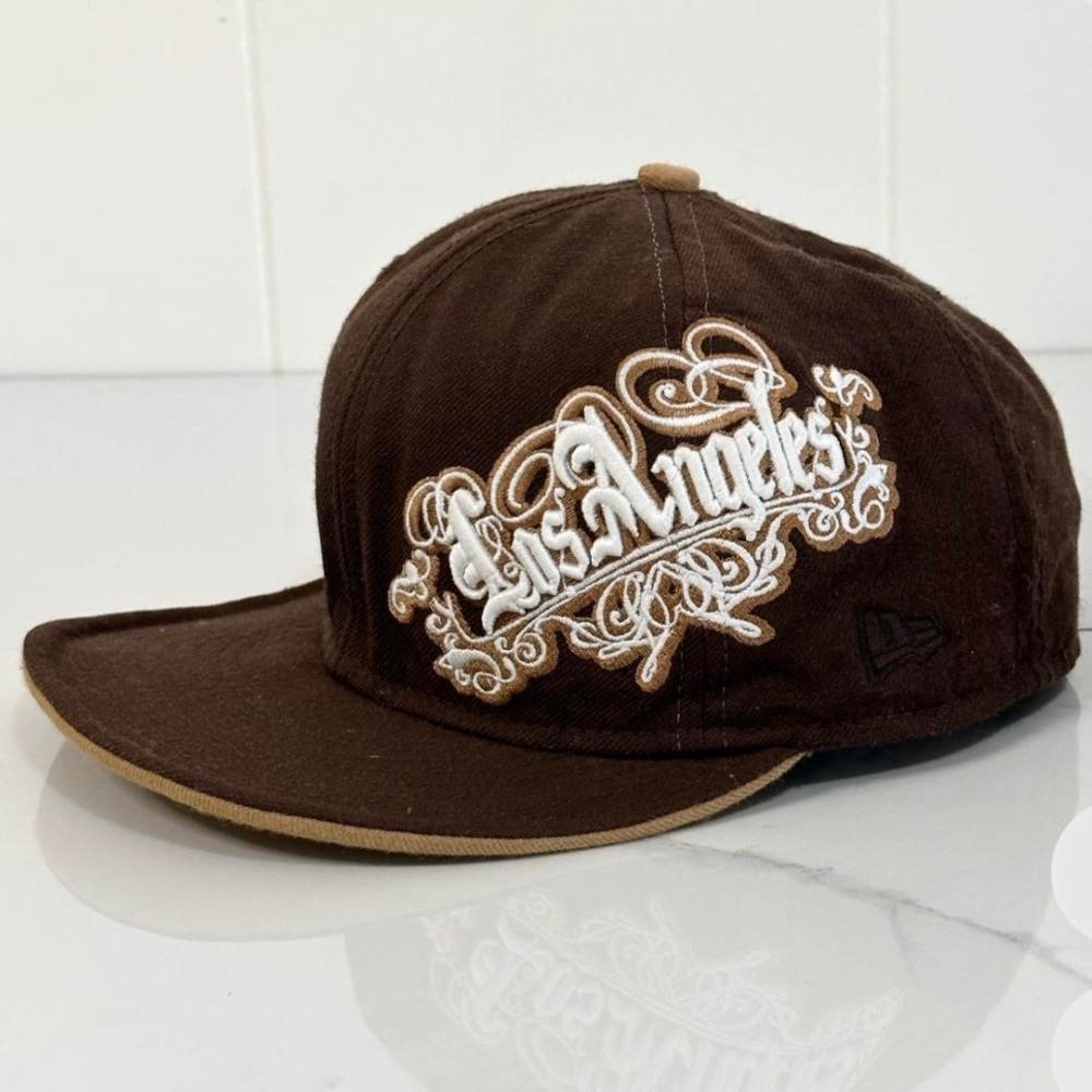 LA Los Angeles Dodgers MLB New Era 59Fifty Brown Baseball Ballcap Embroidered